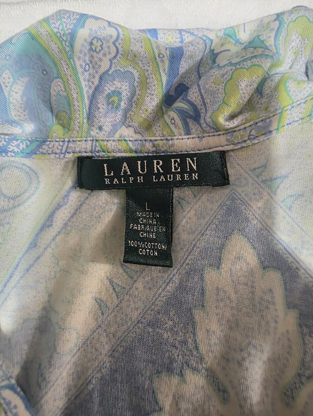 Lauren Ralph Lauren Paisley Ruffle Neck Sleeveless Cotton Blouse Large - Picture 4 of 6
